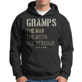 Gramps Man Myth Veteran Fathers Day Gift Retired Military Men Hoodie Graphic Print Hooded Sweatshirt - Seseable