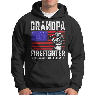 Grandpa Firefighter The Man The Legend American Flag Hoodie - Seseable