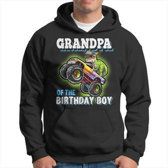Grandpa Of The Birthday Boy Dinosaur Monster Truck Birthday Hoodie | Mazezy