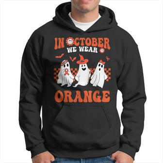Groovy In October We Wear Orange Unity Day Ghost Halloween Men Hoodie - Thegiftio UK