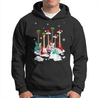 Guitar Santa Hat Christmas Tree Funny Music Loves Xmas Men Hoodie Graphic Print Hooded Sweatshirt - Seseable