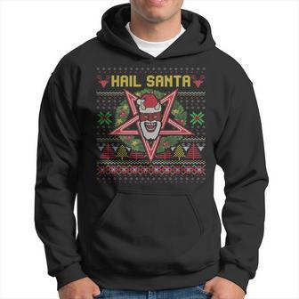 Hail Santa Ugly Christmas Sweater Weird Xmas Santanist Joke Men Hoodie Graphic Print Hooded Sweatshirt - Seseable
