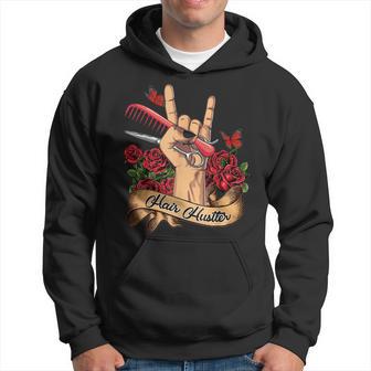 Hair Hustler Rock On Hand Flower Coiffeur Barber Hairstylist Hoodie - Seseable