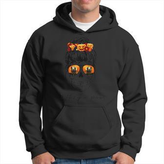Halloween Skull Woman Messy Bun Sunglasses Pumpkin Men Hoodie - Thegiftio
