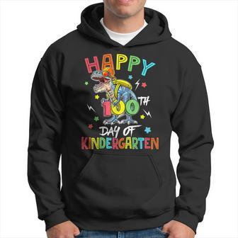 Happy 100 Days Of Kindergarten For Teacher Child T Rex Men Hoodie Graphic Print Hooded Sweatshirt - Seseable