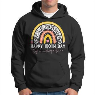 Happy 100Th Day Of Kindergarten Student Teacher Rainbow Men Hoodie Graphic Print Hooded Sweatshirt - Thegiftio UK