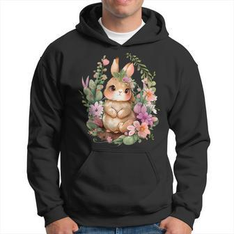 Happy Bunny Flower Graphic Girls Easter Bunny Rabbit Women Hoodie - Thegiftio UK