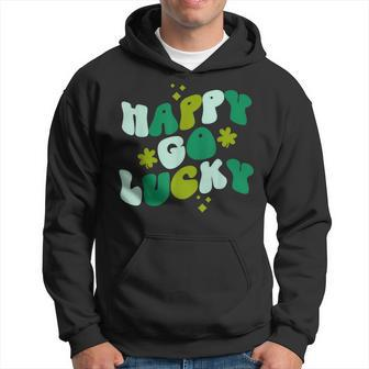 Happy Go Lucky Retro St Patricks Day Shamrock Vintage Hoodie - Seseable