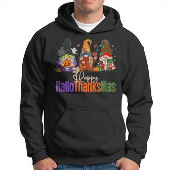 Happy Hallo Thanks Mas Gnomes Fall Halloween Christmas Men Hoodie Graphic Print Hooded Sweatshirt - Thegiftio UK