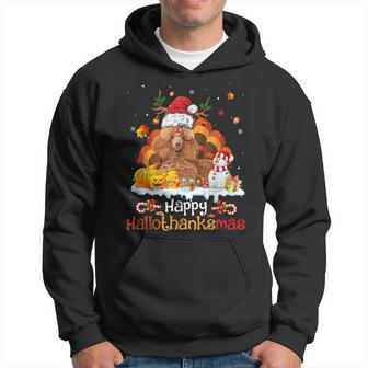 Happy Hallothanksmas Halloween Thanksgiving Christmas Poodle Men Hoodie - Thegiftio UK