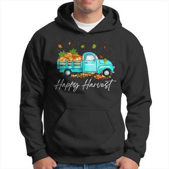 Happy Harvest Fall Season Pumpkin Truck Thanksgiving Vintage V2 Men Hoodie Graphic Print Hooded Sweatshirt - Thegiftio UK