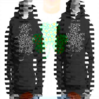 Happy Irish Shamrock Leopard Funny St Patricks Day Holiday Hoodie - Seseable
