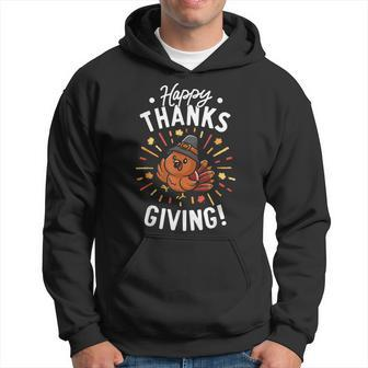 Happy Thanksgiving Day Kawaii Turkey Fall Autumn Men Hoodie Graphic Print Hooded Sweatshirt - Seseable