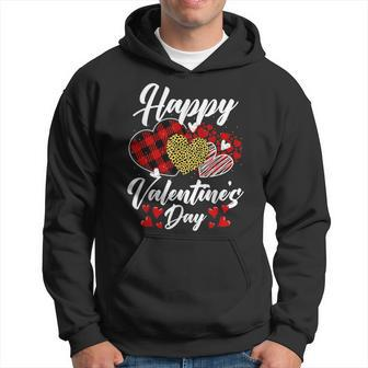 Happy Valentines Day Hearts With Leopard Plaid Valentine Hoodie - Seseable