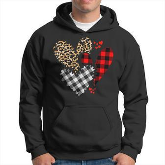 Hearts Leopard Buffalo Plaid Valentines Day 2023 Heart Love Hoodie - Seseable