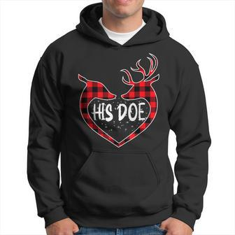 Her Buck His Doe Reindeer Xmas Pajamas Matching Couples Men Hoodie Graphic Print Hooded Sweatshirt - Seseable