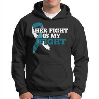 Her Fight Is My Fight Ovarian Cancer Awareness Teal Ribbon Men Hoodie Graphic Print Hooded Sweatshirt - Seseable