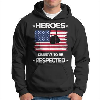Heroes Deserve To Be Respected Veteran Patriot Flag Protest Men Hoodie Graphic Print Hooded Sweatshirt - Seseable