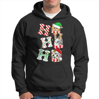 Ho Ho Ho Cats Santa Hat Lights Antlers Christmas Gifts Men Hoodie Graphic Print Hooded Sweatshirt - Seseable