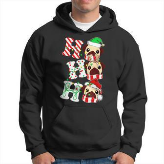 Ho Ho Ho Pug Dog Santa Hat Lights Antlers Christmas Gifts Men Hoodie Graphic Print Hooded Sweatshirt - Seseable