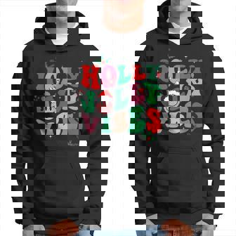 Holly N Jolly Santa Christmas Smiling Vibes Xmas Holiday Men Hoodie Graphic Print Hooded Sweatshirt - Thegiftio