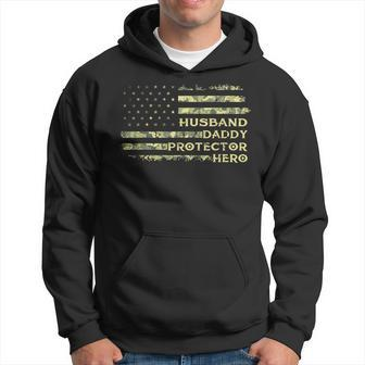 Husband Daddy Protector Hero Fathers Day Flag Dad Papa Gift For Mens Hoodie | Mazezy