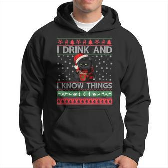 I Drink And I Know Things Cat Santa Funny Christmas Ugly Hoodie - Seseable