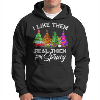 I Like Them Thick & Sprucey Funny Christmas Colorful Tree V3 Men Hoodie Graphic Print Hooded Sweatshirt - Thegiftio UK