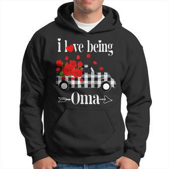 I Love Being Oma Valentine Heart Red Truck Hoodie - Seseable
