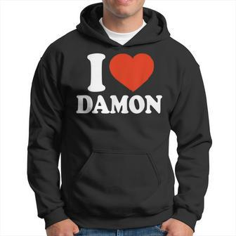 I Love Damon I Heart Damon Red Heart Valentine Men Hoodie Graphic Print Hooded Sweatshirt - Thegiftio UK