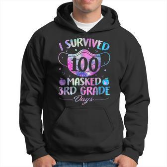 I Survived 100 Masked 3Rd Grade Days Happy 100Th Day Men Hoodie Graphic Print Hooded Sweatshirt - Seseable