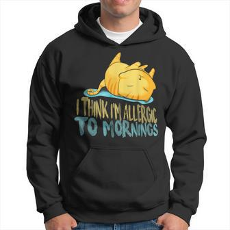 I Think Im Allergic To Mornings Cute Cat Graphic Men Hoodie Graphic Print Hooded Sweatshirt - Seseable