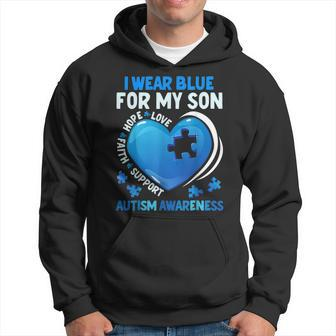 I Wear Blue For My Son Autism Awareness Day Autistic Mom Dad Hoodie | Mazezy