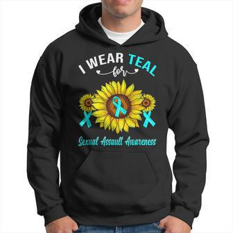 I Wear Teal For Sexual Assault Awareness Sunflower Ribbon Hoodie | Mazezy