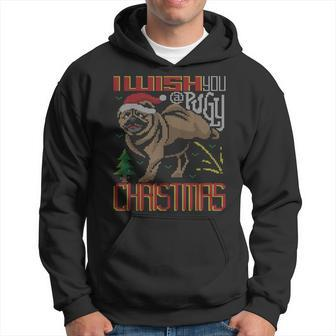 I Wish You A Pugly Christmas Dog Pug Ugly Christmas Sweater Men Hoodie Graphic Print Hooded Sweatshirt - Seseable