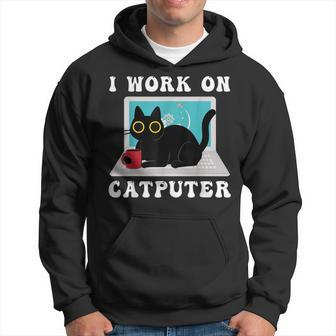 I Work On Computer Funny Cat Lover Quotes Black Cats Lovers Hoodie | Mazezy