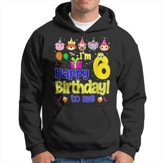 Im 6 Happy Birthday To Me Animal Cup Cake Birthday Party Men Hoodie Graphic Print Hooded Sweatshirt - Thegiftio UK