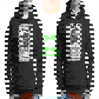 In May We Wear Green Messy Bun Mental Health Awareness Month Hoodie | Mazezy