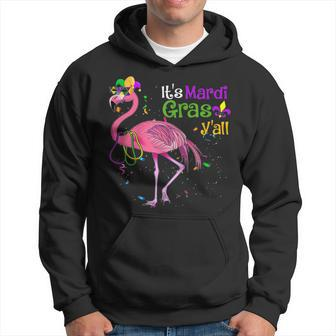 Its Mardi Gras Yall Funny Flamingo Mardi Gras Mask Beads Men Hoodie Graphic Print Hooded Sweatshirt - Seseable