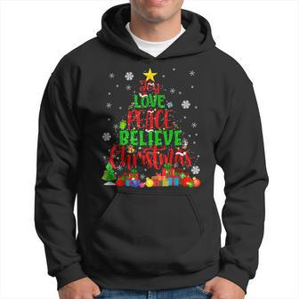 Joy Love Peace Believe Christmas Funny Christmas Tree Santa Men Hoodie Graphic Print Hooded Sweatshirt - Seseable
