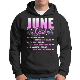 June Girl Knows More Than She Says T Birthday Gift Hoodie | Mazezy