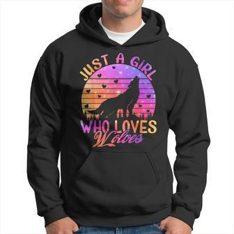 Just A Girl Who Loves Wolves Watercolor Cute Wolf Lover Gift Hoodie - Thegiftio UK
