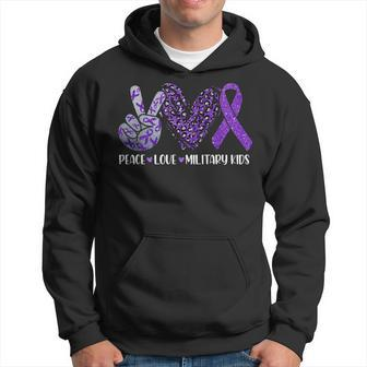 Leopard Peace Love Military Kids Military Purple Up Ribbon Hoodie | Mazezy