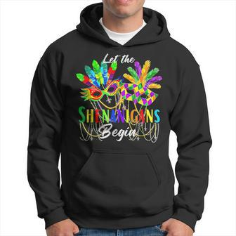 Let The Shenanigans Begin Carnival Mask Feathers Mardi Gras Hoodie - Seseable