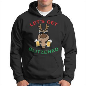Lets Get Blitzened Funny Beer Reindeer Bar Party Men Hoodie Graphic Print Hooded Sweatshirt - Seseable