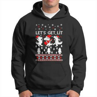 Lets Get Lit Pajamas Dinosaur Ugly Christmas Sweater Gift Hoodie - Monsterry DE