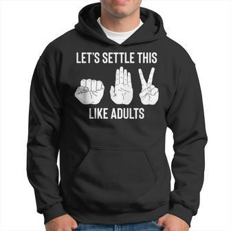 Lets Settle This Like Adults Funny Rock Paper Scissor Hoodie | Mazezy