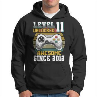 Level 11 Unlocked Awesome Since 2012 11Th Birthday Gaming Men Hoodie Graphic Print Hooded Sweatshirt - Seseable
