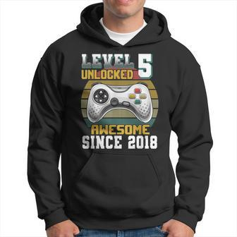Level 5 Unlocked Awesome Since 2018 5Th Birthday Gaming Men Hoodie Graphic Print Hooded Sweatshirt - Seseable
