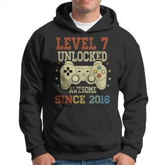 Level 7 Unlocked Awesome Since 2016 7Th Birthday Gaming Men Hoodie Graphic Print Hooded Sweatshirt - Seseable